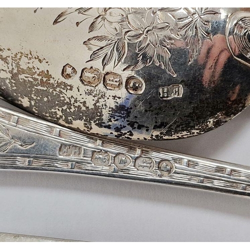 328 - Victorian silver matched fork, knife and spoon, floral and bamboo engraved decoration, London 1865, ... 