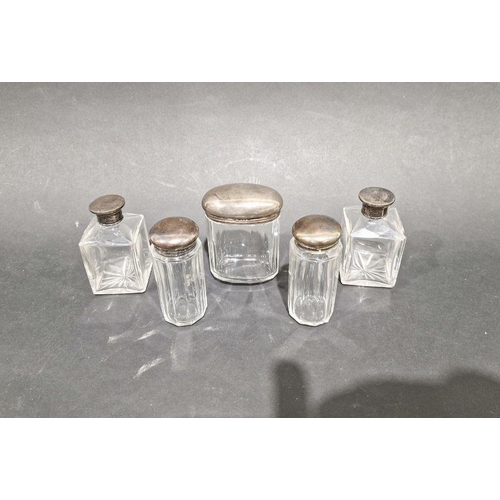 340 - Pair of Victorian silver-mounted and glass scent bottles, London 1862, 9cm high, another pair of sil... 