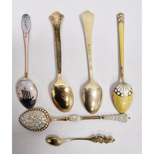 380 - Five assorted Norwegian silver and enamel spoons and a Soviet period acorn spoon (6)