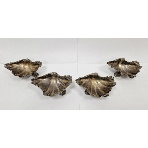 388 - Set of four 19th century Elkington & Co silver plate open shell salt cellars, in the form of clam sh... 