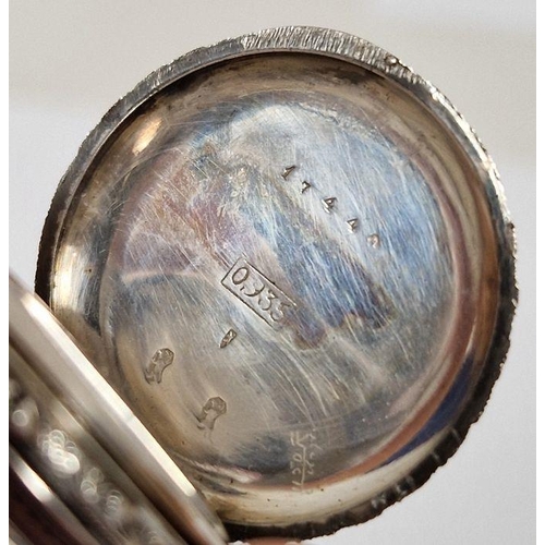 402 - Early 20th century silver-cased fob watch and a silver cased ladies wrist watch, both having inlaid ... 