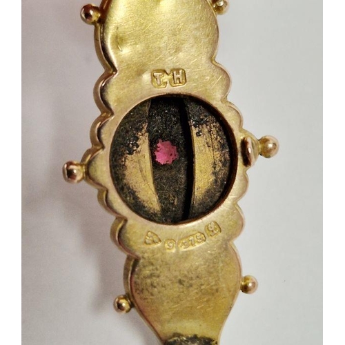 466 - Victorian 9ct gold mourning brooch, set with ruby and diamonds, 3g approx.