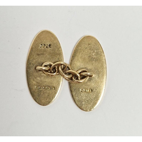 489 - Pair of 9ct gold oval plain cufflinks, 10g approx.