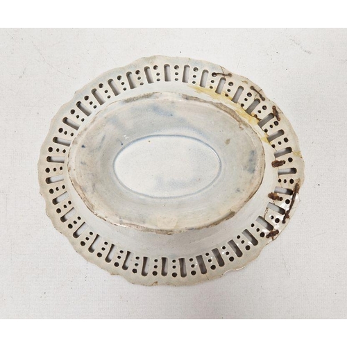 5 - Staffordshire pearlware shaped oval footed dish, circa 1800, with pierced pattern scroll edge border... 