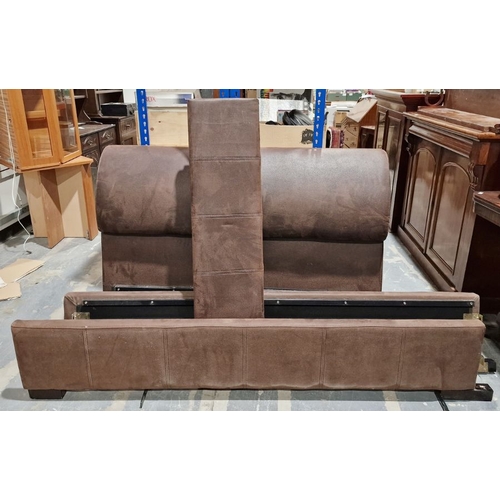 1353 - Brown leather-effect bedstead for a 4' bed