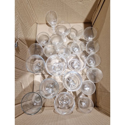 1354 - Various glass ware  - 15 sherry glasses, 6 wine glasses , an ale, cut glass salts and pin bowls a Po... 