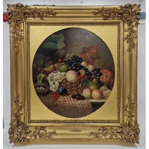 406 - Attributed to Eloise Harriet Stannard (1829-1915) 
 Oil on canvas
 Still life of fruit in basket wit... 