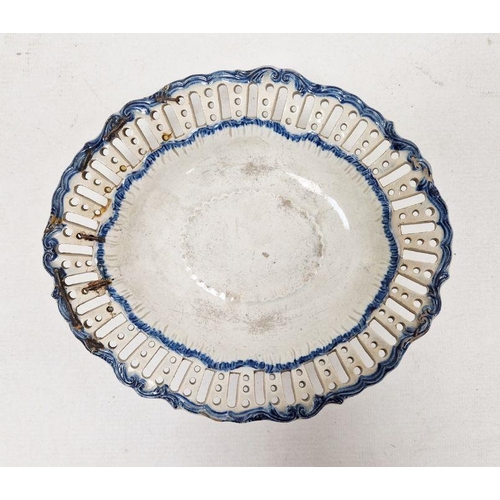 5 - Staffordshire pearlware shaped oval footed dish, circa 1800, with pierced pattern scroll edge border... 