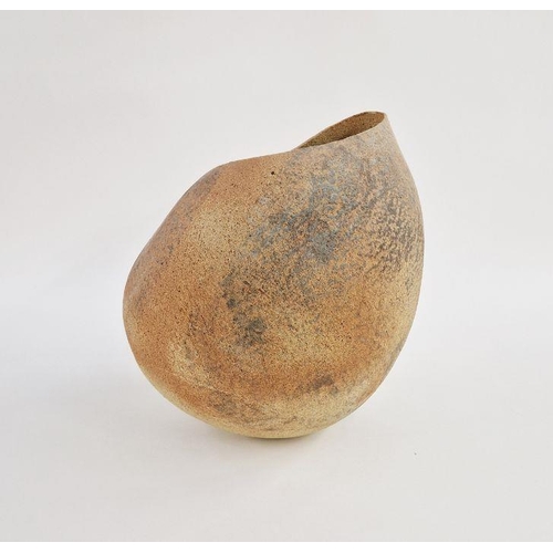 50 - Betty Blandino (1927-2011) hand built stoneware vessel of asymmetrical form with dark matte glazes o... 