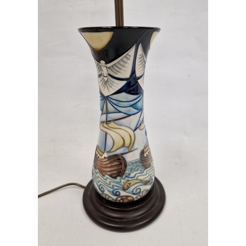 57 - Moorcroft 'Winds of Change' pattern baluster lamp base and original cream silk shade, designed by Ra... 