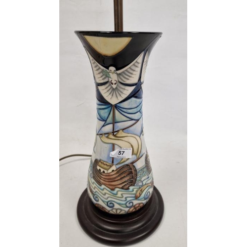 57 - Moorcroft 'Winds of Change' pattern baluster lamp base and original cream silk shade, designed by Ra... 