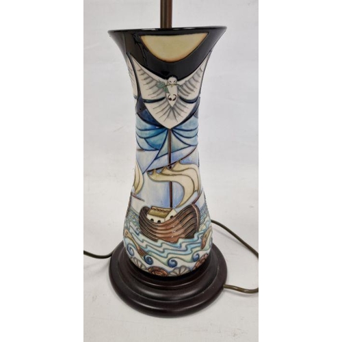 57 - Moorcroft 'Winds of Change' pattern baluster lamp base and original cream silk shade, designed by Ra... 