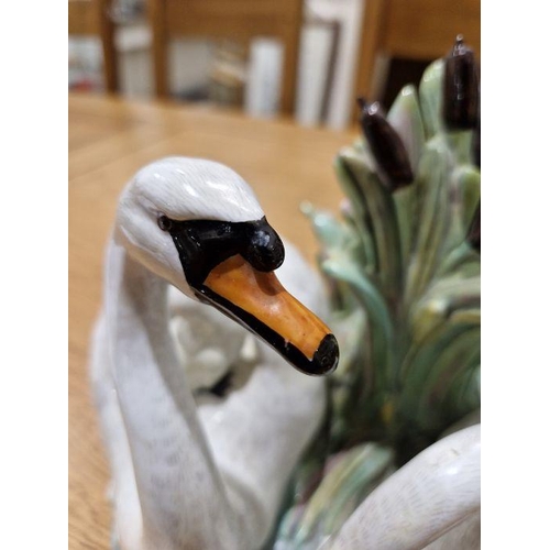 68 - Late 19th century Meissen group of swans amongst bullrushes, blue crossed swords marks, incised 'G.1... 