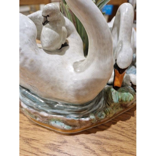 68 - Late 19th century Meissen group of swans amongst bullrushes, blue crossed swords marks, incised 'G.1... 