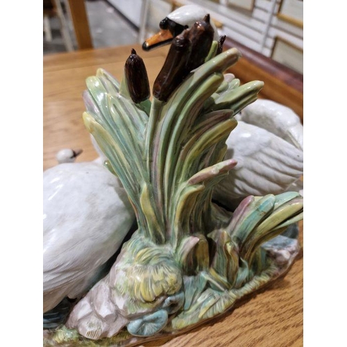 68 - Late 19th century Meissen group of swans amongst bullrushes, blue crossed swords marks, incised 'G.1... 