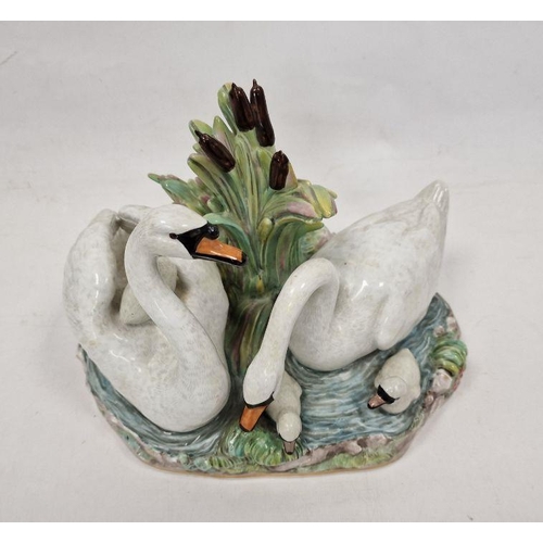 68 - Late 19th century Meissen group of swans amongst bullrushes, blue crossed swords marks, incised 'G.1... 