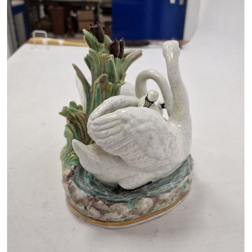 68 - Late 19th century Meissen group of swans amongst bullrushes, blue crossed swords marks, incised 'G.1... 