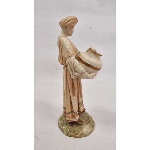 73 - Late 19th century Royal Worcester blush ivory ground figure of a Middle Eastern watercarrier, printe... 