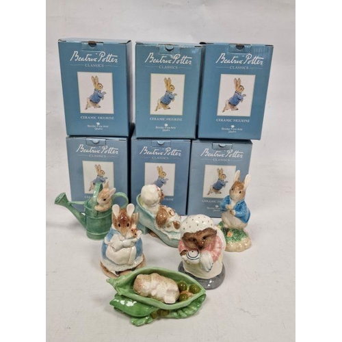 77 - Six Beatrix Potter Border Fine Arts figures, including Peter Rabbit in a watering can, Mrs Tiggywink... 