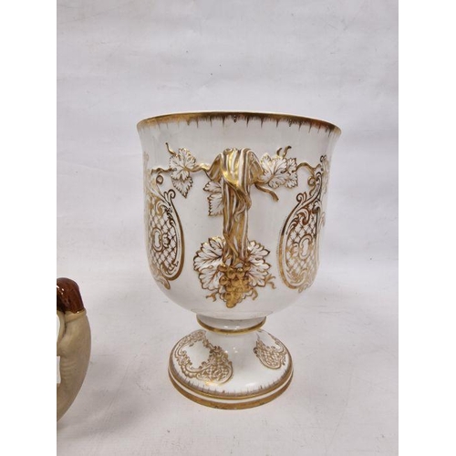 9 - 19th century Copeland porcelain two-handled armorial loving cup on circular foot, painted with crest... 