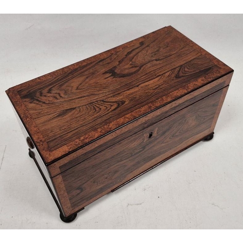 1010 - Victorian rosewood and bird's eye maple tea caddy of rectangular form, the lid opening to reveal two... 