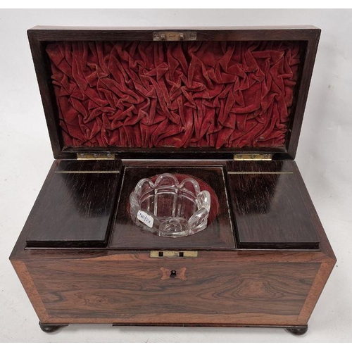 1010 - Victorian rosewood and bird's eye maple tea caddy of rectangular form, the lid opening to reveal two... 