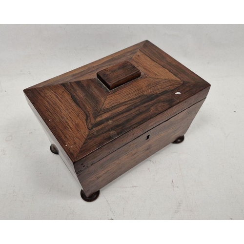 1011 - Victorian rosewood tea caddy of sarcophagus form, the lid opening to reveal two lidded tea compartme... 