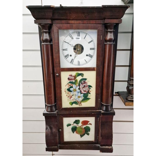 1016 - 18th century wall clock in stained oak case, the single train fusee movement with 10