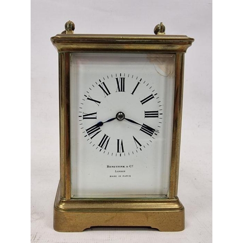 1019 - Early 20th century brass-cased chiming carriage clock by Bennetfink & Co London, made in Paris, the ... 