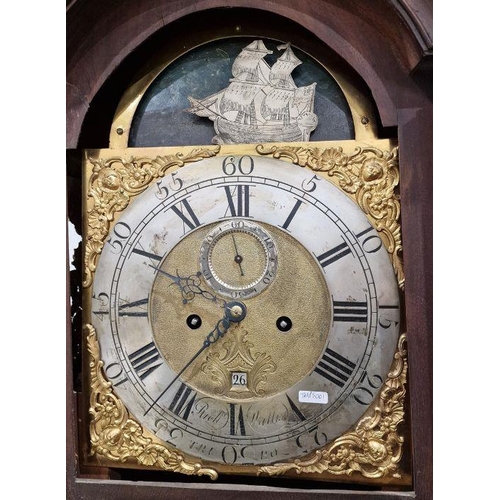 1020 - 18th century-style eight-day longcase clock with brass arched dial named to Rich'd Wallis, Truro, fe... 