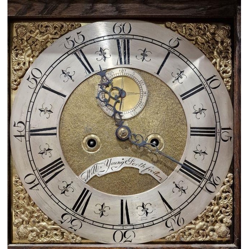 1025 - Georgian style oak eight-day longcase clock, the square brass dial marked 'Will'm Young Perth fecit'... 