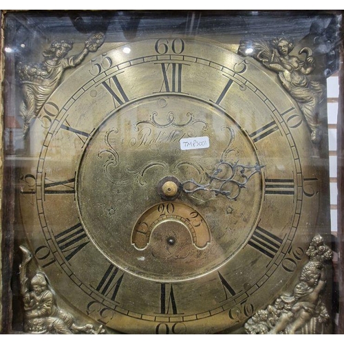 1031 - Georgian oak 30-hour longcase clock with brass dial, calendar arch, signed Rob Webster, Salop, 203cm