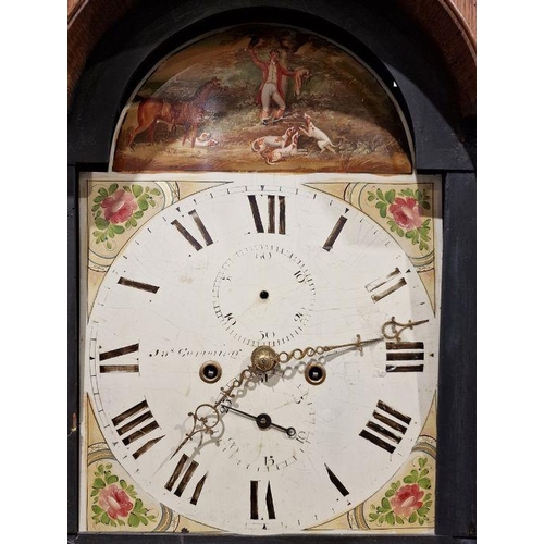 1032 - 19th century oak cased eight-day longcase clock of small proportions, the arched painted dial with s... 