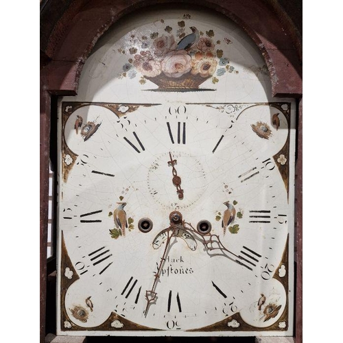 1034 - Early 18th century mahogany eight-day longcase clock, the painted arched dial signed 'Slack Ipstones... 