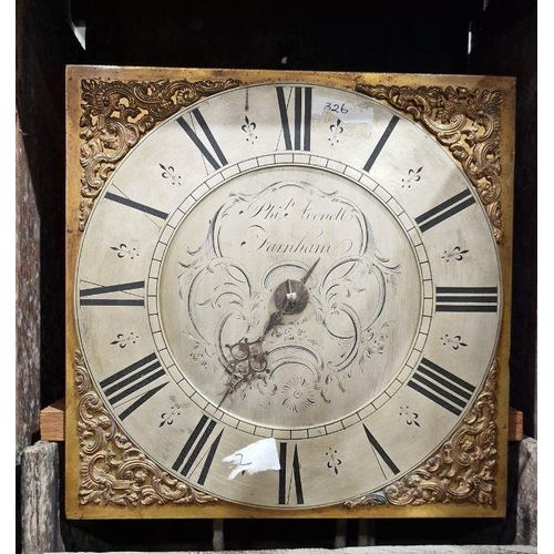 1035 - Georgian 30-hour longcase clock, the square brass dial with silvered chapter ring with fleur-de-lys ... 