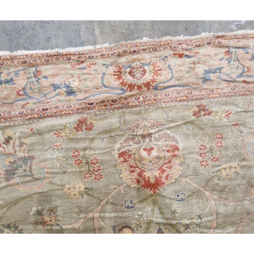 1049 - Very large pale green ground Turkish wool rug with central floral medallion on floral interlocked fi... 