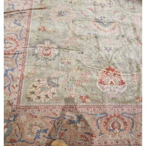 1049 - Very large pale green ground Turkish wool rug with central floral medallion on floral interlocked fi... 