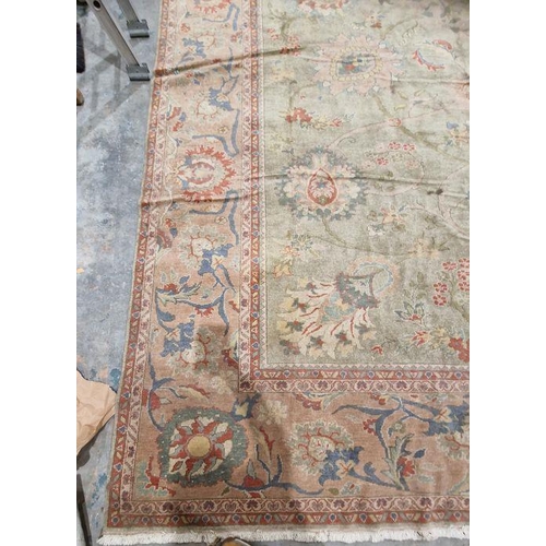 1049 - Very large pale green ground Turkish wool rug with central floral medallion on floral interlocked fi... 