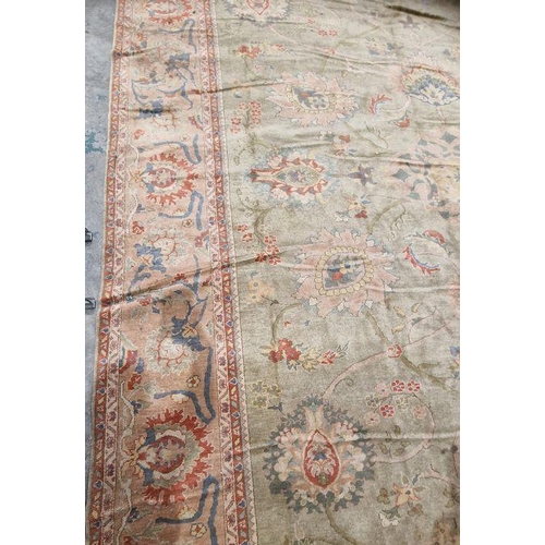 1049 - Very large pale green ground Turkish wool rug with central floral medallion on floral interlocked fi... 