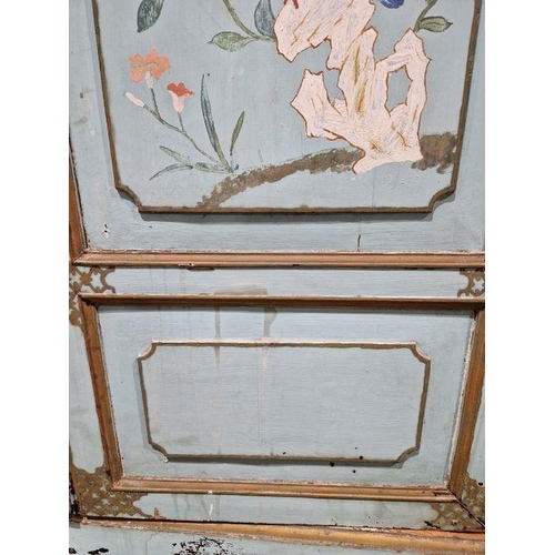 1218 - Late 19th/early 20th century two-door cupboard with painted decoration throughout in the aesthetic-m... 