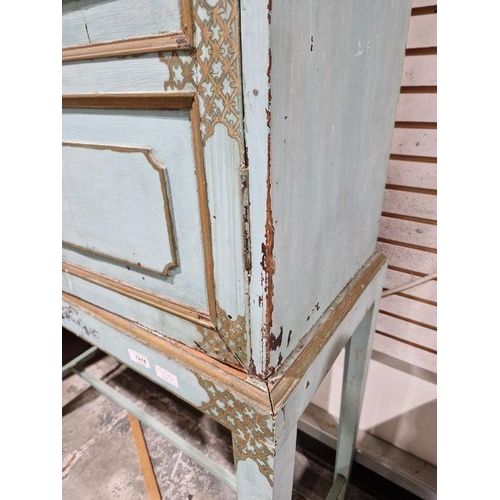 1218 - Late 19th/early 20th century two-door cupboard with painted decoration throughout in the aesthetic-m... 