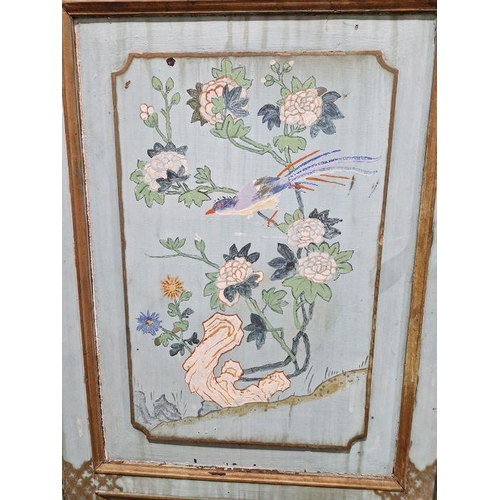 1218 - Late 19th/early 20th century two-door cupboard with painted decoration throughout in the aesthetic-m... 