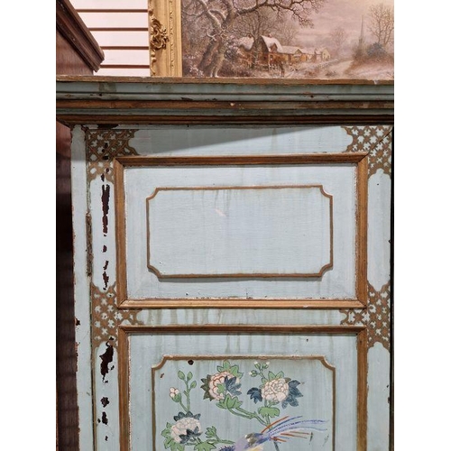 1218 - Late 19th/early 20th century two-door cupboard with painted decoration throughout in the aesthetic-m... 