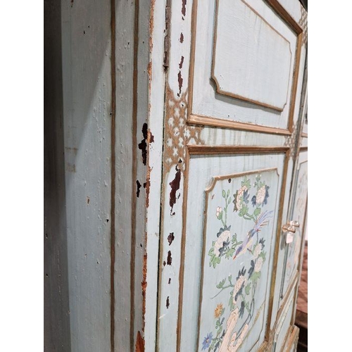 1218 - Late 19th/early 20th century two-door cupboard with painted decoration throughout in the aesthetic-m... 