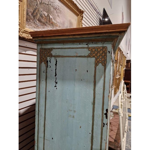 1218 - Late 19th/early 20th century two-door cupboard with painted decoration throughout in the aesthetic-m... 