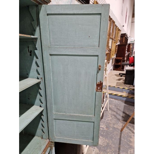 1218 - Late 19th/early 20th century two-door cupboard with painted decoration throughout in the aesthetic-m... 