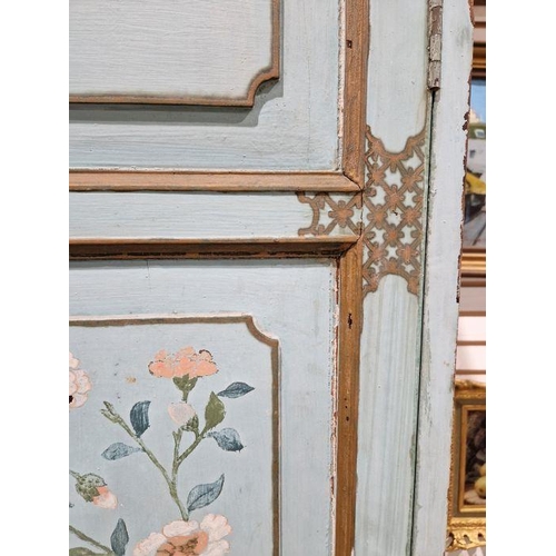 1218 - Late 19th/early 20th century two-door cupboard with painted decoration throughout in the aesthetic-m... 