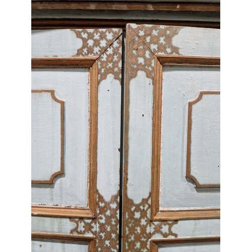 1218 - Late 19th/early 20th century two-door cupboard with painted decoration throughout in the aesthetic-m... 