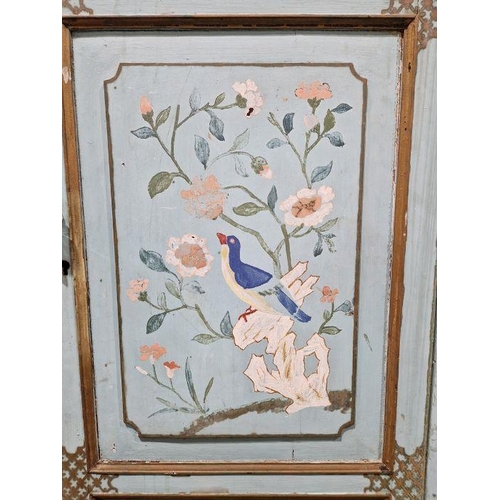 1218 - Late 19th/early 20th century two-door cupboard with painted decoration throughout in the aesthetic-m... 