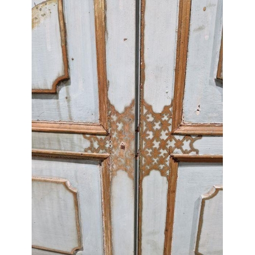 1218 - Late 19th/early 20th century two-door cupboard with painted decoration throughout in the aesthetic-m... 